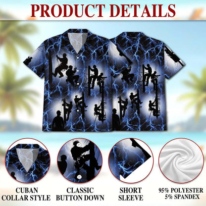 Lineman Lightning Hawaiian Shirt for Men, Button Down Aloha Shirt - Azhawaiian