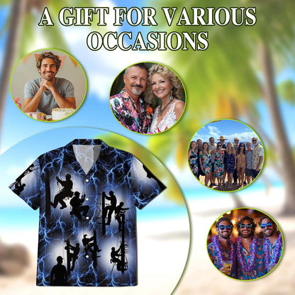 Lineman Lightning Hawaiian Shirt for Men, Button Down Aloha Shirt - Azhawaiian