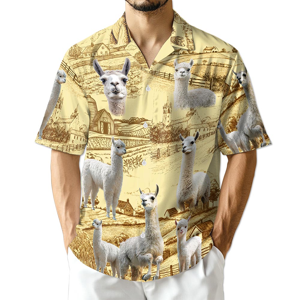 Azhawaiian Llama Lovers Farm Hawaiian Shirt for Men