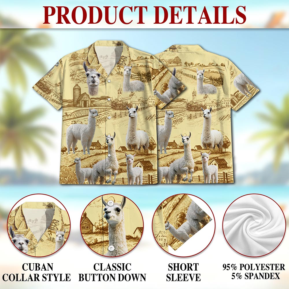 Llama Lovers Farm Hawaiian Shirt for Men, Button Down Aloha Shirt - Azhawaiian
