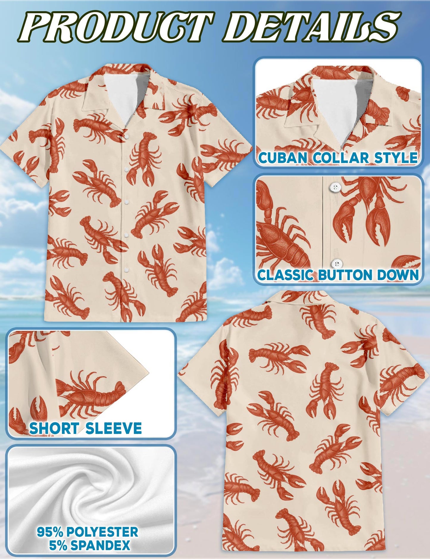 Lobster Pattern Hawaiian Shirt for Men, Button Down Aloha Shirt - Azhawaiian