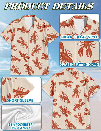 Lobster Pattern Hawaiian Shirt for Men, Button Down Aloha Shirt - Azhawaiian
