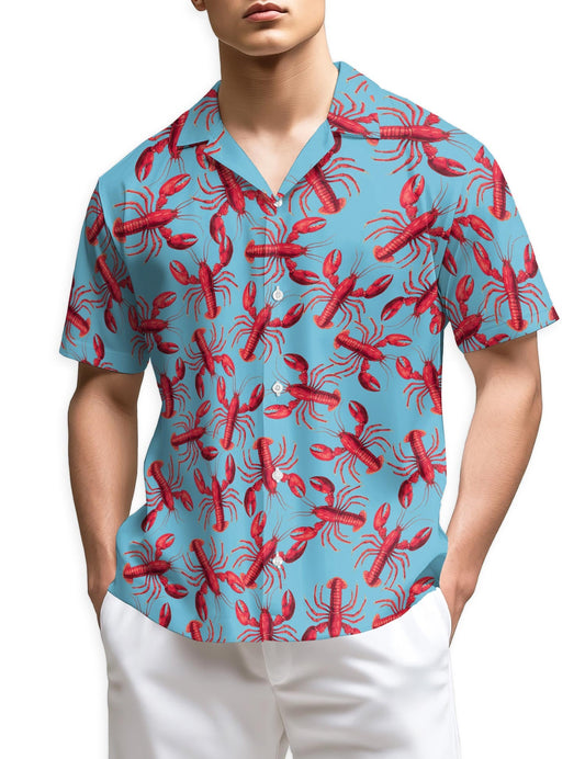 Azhawaiian Lobster Red Pattern Hawaiian Shirt for Men