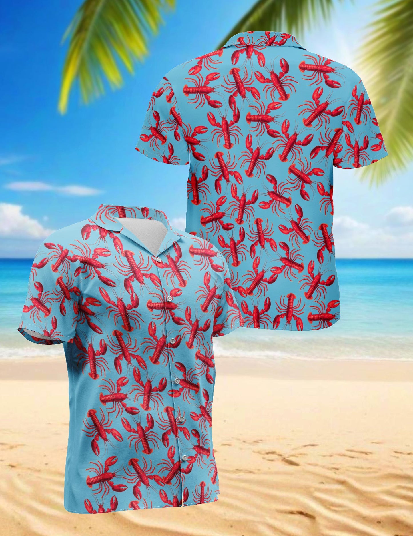 Lobster Red Pattern Hawaiian Shirt for Men, Button Down Aloha Shirt - Azhawaiian