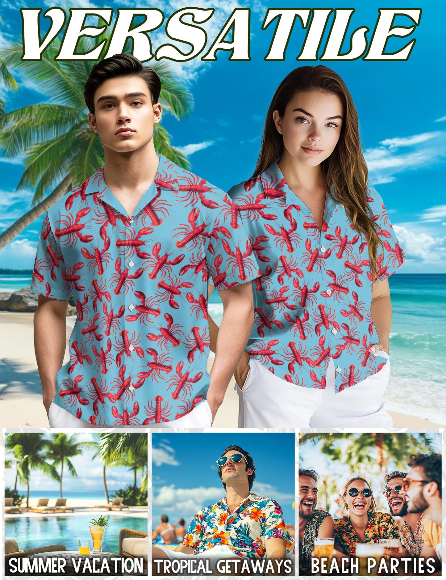 Lobster Red Pattern Hawaiian Shirt for Men, Button Down Aloha Shirt - Azhawaiian