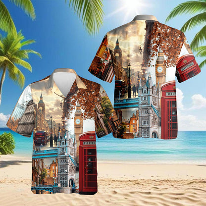London Vintage Hawaiian Shirt for Men, Button Down Aloha Shirt - Azhawaiian