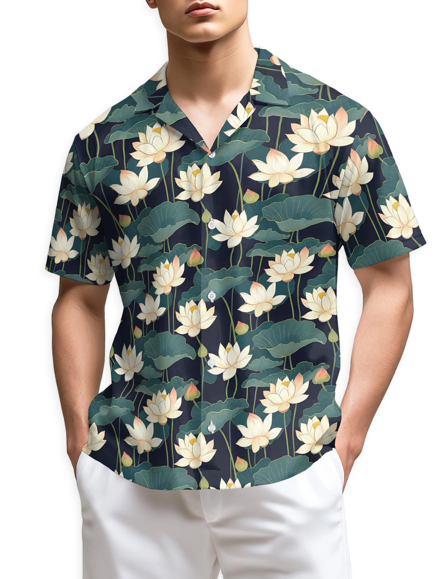 Azhawaiian Lotus Pattern Hawaiian Shirt for Men