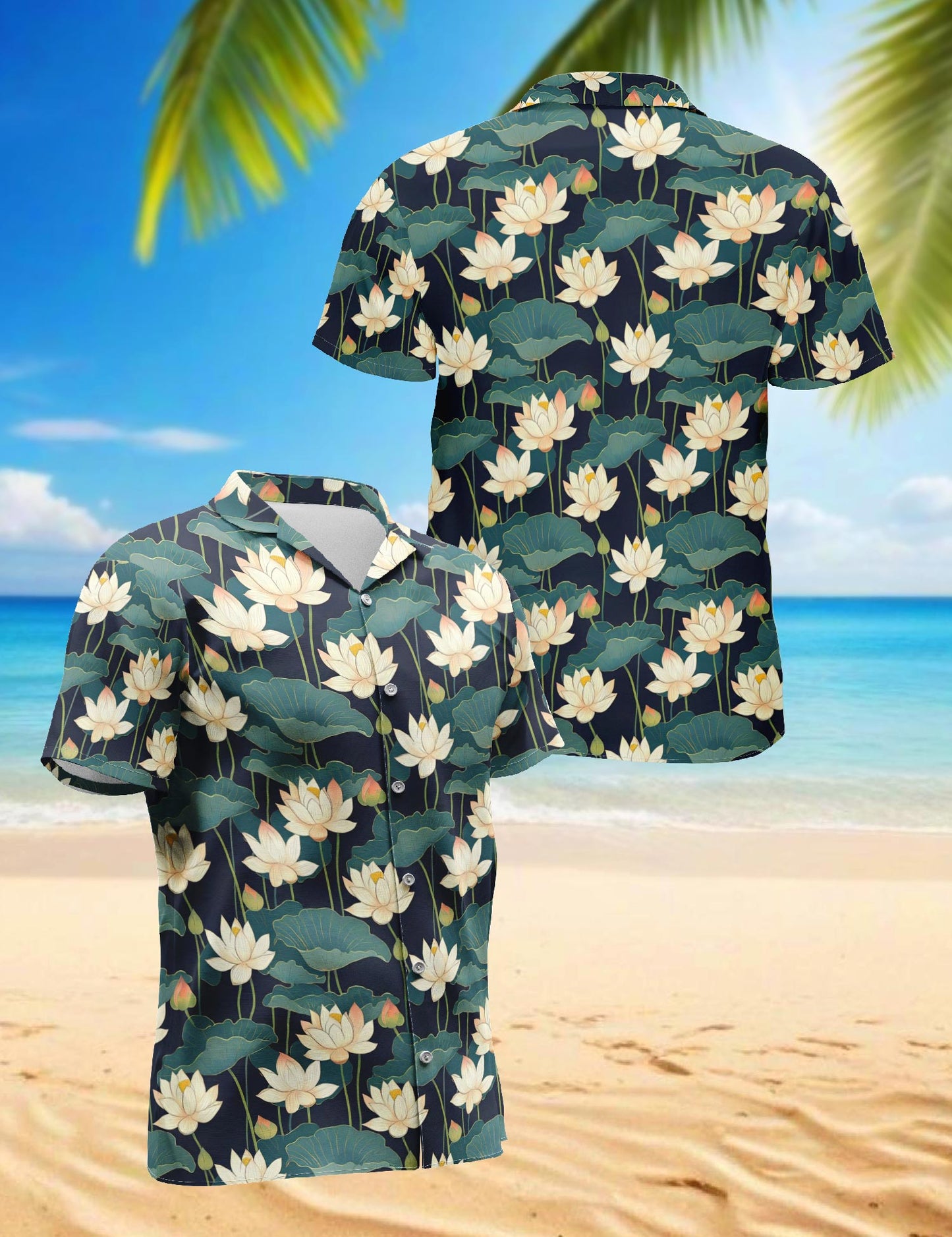 Lotus Pattern Hawaiian Shirt for Men, Button Down Aloha Shirt - Azhawaiian