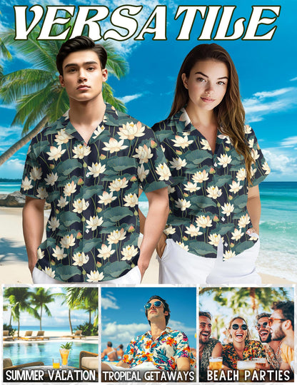 Lotus Pattern Hawaiian Shirt for Men, Button Down Aloha Shirt - Azhawaiian