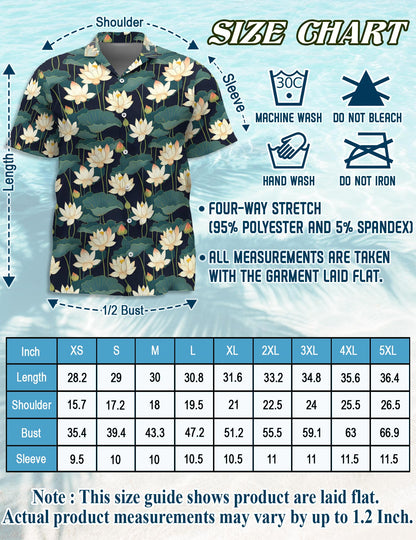 Lotus Pattern Hawaiian Shirt for Men, Button Down Aloha Shirt - Azhawaiian