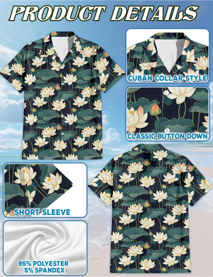 Lotus Pattern Hawaiian Shirt for Men, Button Down Aloha Shirt - Azhawaiian