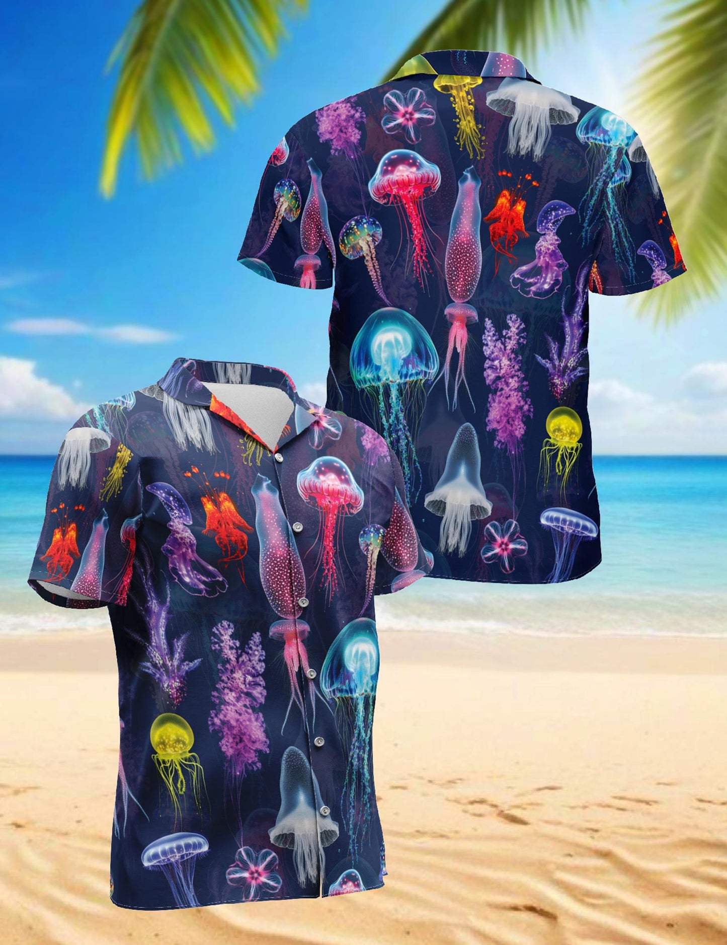 Luminescent Jellyfish Hawaiian Shirt for Men, Button Down Aloha Shirt - Azhawaiian