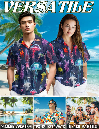 Luminescent Jellyfish Hawaiian Shirt for Men, Button Down Aloha Shirt - Azhawaiian
