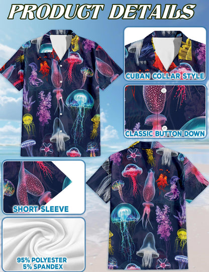 Luminescent Jellyfish Hawaiian Shirt for Men, Button Down Aloha Shirt - Azhawaiian