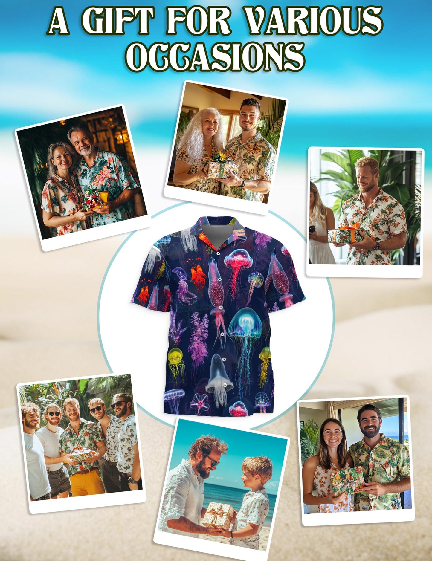 Luminescent Jellyfish Hawaiian Shirt for Men, Button Down Aloha Shirt - Azhawaiian