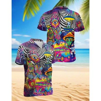 Magic Mushroom Alien Trippy Shroom Hawaiian Shirt for Men, Button Down Aloha Shirt - Azhawaiian