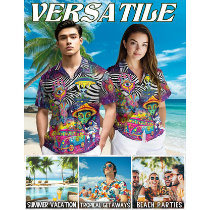 Magic Mushroom Alien Trippy Shroom Hawaiian Shirt for Men, Button Down Aloha Shirt - Azhawaiian