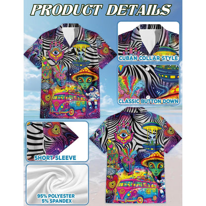 Magic Mushroom Alien Trippy Shroom Hawaiian Shirt for Men, Button Down Aloha Shirt - Azhawaiian
