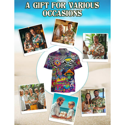 Magic Mushroom Alien Trippy Shroom Hawaiian Shirt for Men, Button Down Aloha Shirt - Azhawaiian