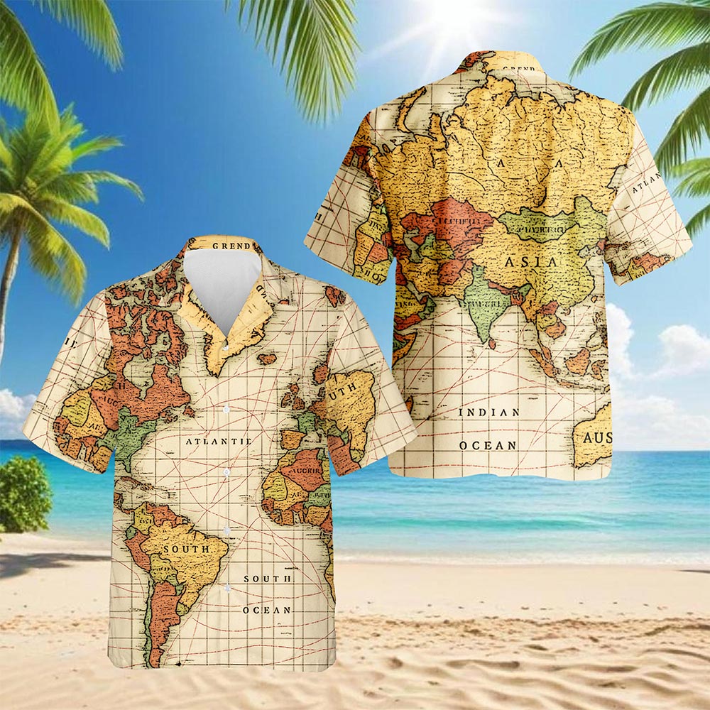 Map Of The World Hawaiian Shirt for Men, Button Down Aloha Shirt - Azhawaiian