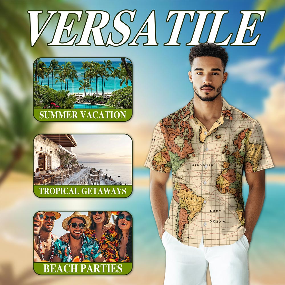 Map Of The World Hawaiian Shirt for Men, Button Down Aloha Shirt - Azhawaiian
