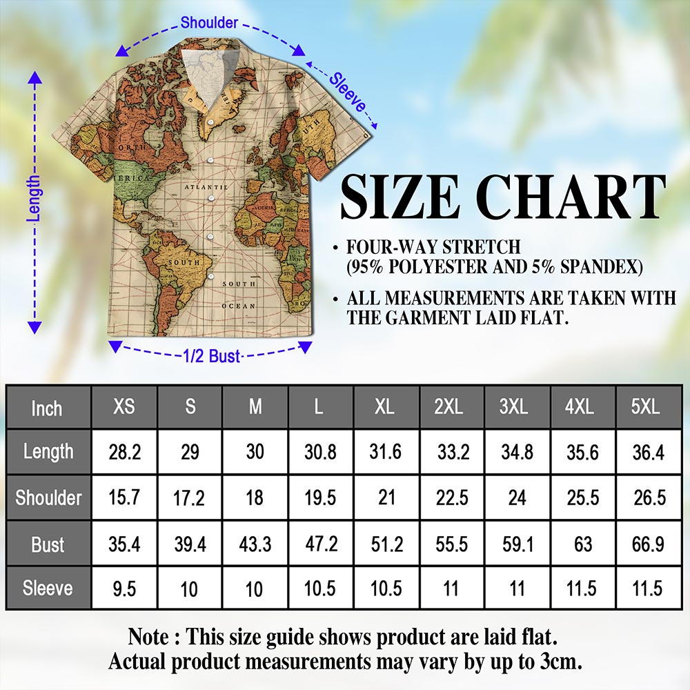 Map Of The World Hawaiian Shirt for Men, Button Down Aloha Shirt - Azhawaiian