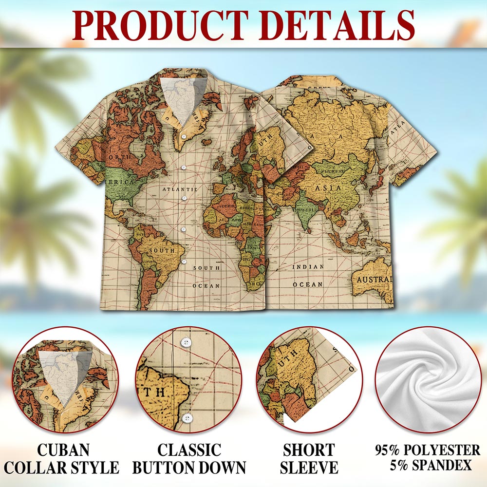 Map Of The World Hawaiian Shirt for Men, Button Down Aloha Shirt - Azhawaiian