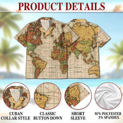 Map Of The World Hawaiian Shirt for Men, Button Down Aloha Shirt - Azhawaiian