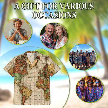 Map Of The World Hawaiian Shirt for Men, Button Down Aloha Shirt - Azhawaiian