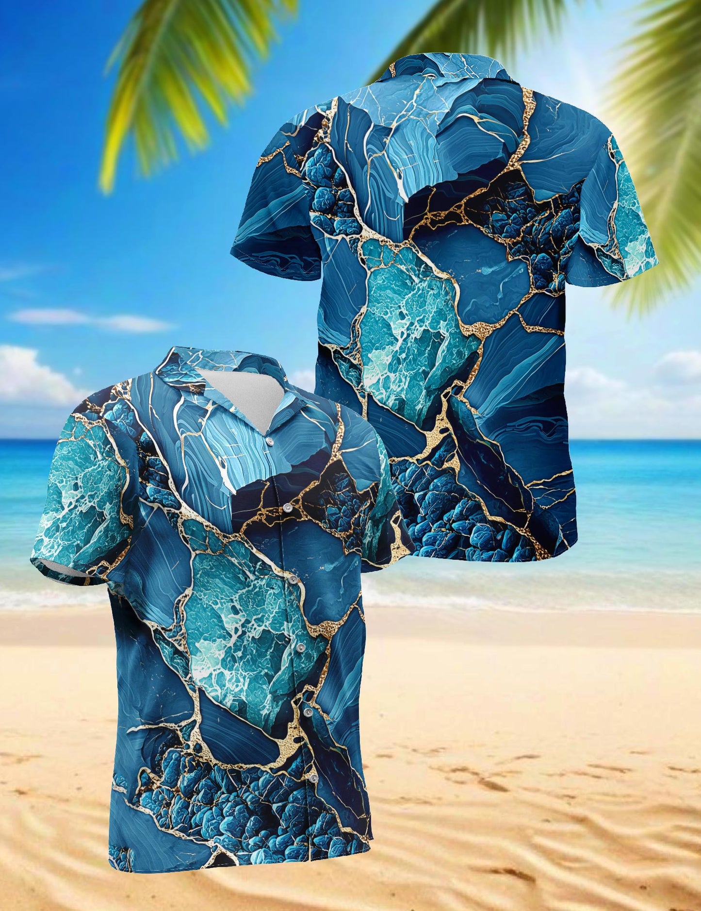 Marble Hawaiian Shirt for Men, Button Down Aloha Shirt - Azhawaiian