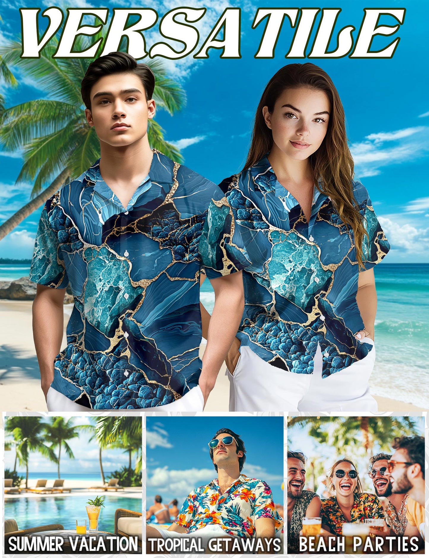 Marble Hawaiian Shirt for Men, Button Down Aloha Shirt - Azhawaiian