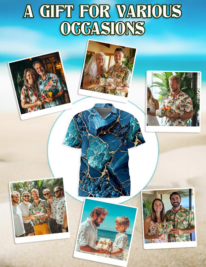 Marble Hawaiian Shirt for Men, Button Down Aloha Shirt - Azhawaiian
