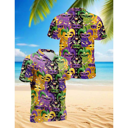 Mardi Gras Mask Hawaiian Shirt for Men, Button Down Aloha Shirt - Azhawaiian