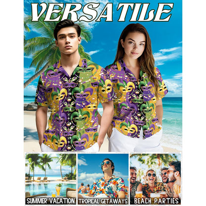 Mardi Gras Mask Hawaiian Shirt for Men, Button Down Aloha Shirt - Azhawaiian