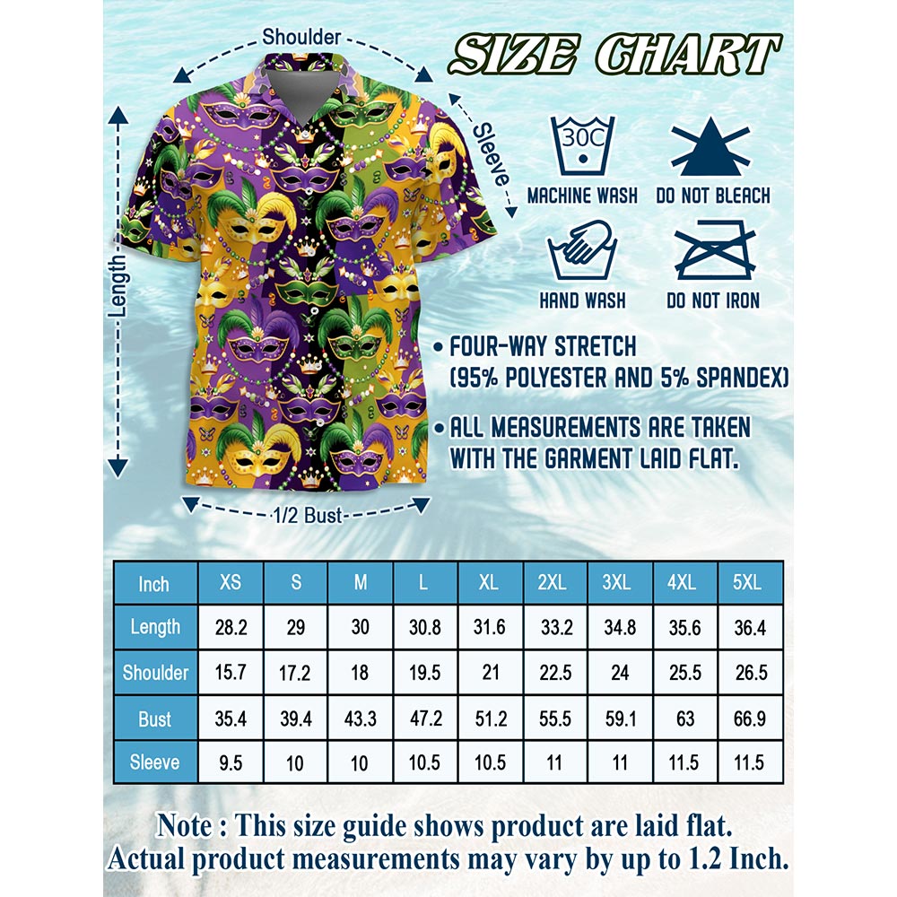 Mardi Gras Mask Hawaiian Shirt for Men, Button Down Aloha Shirt - Azhawaiian