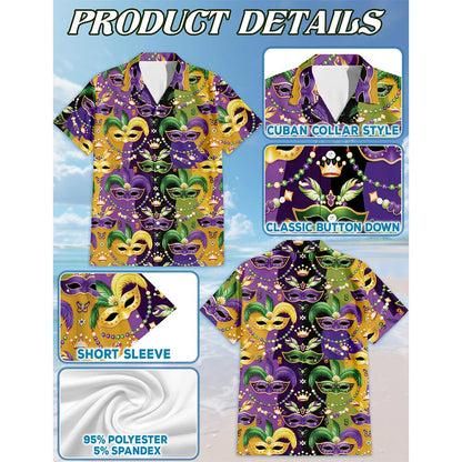 Mardi Gras Mask Hawaiian Shirt for Men, Button Down Aloha Shirt - Azhawaiian