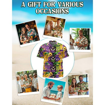 Mardi Gras Mask Hawaiian Shirt for Men, Button Down Aloha Shirt - Azhawaiian