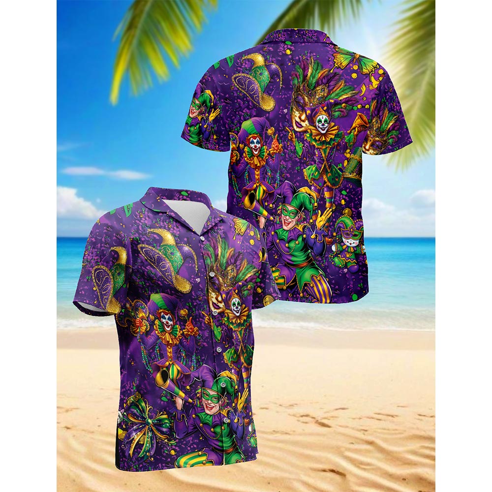 Mardi Gras Party Hawaiian Shirt for Men, Button Down Aloha Shirt - Azhawaiian