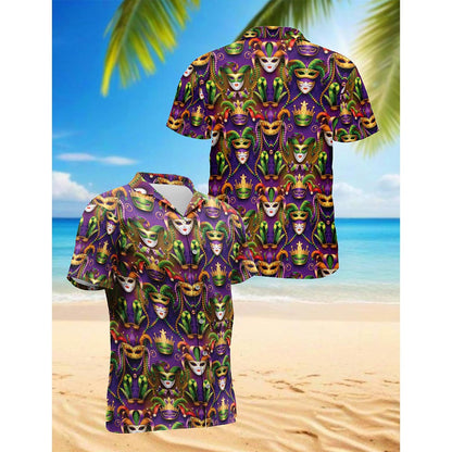 Mardi Gras Party Hawaiian Shirt for Men, Button Down Aloha Shirt - Azhawaiian