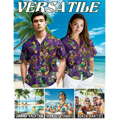 Mardi Gras Party Hawaiian Shirt for Men, Button Down Aloha Shirt - Azhawaiian