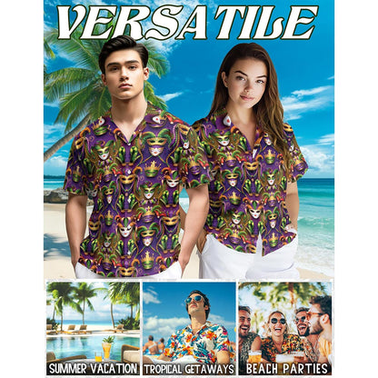 Mardi Gras Party Hawaiian Shirt for Men, Button Down Aloha Shirt - Azhawaiian