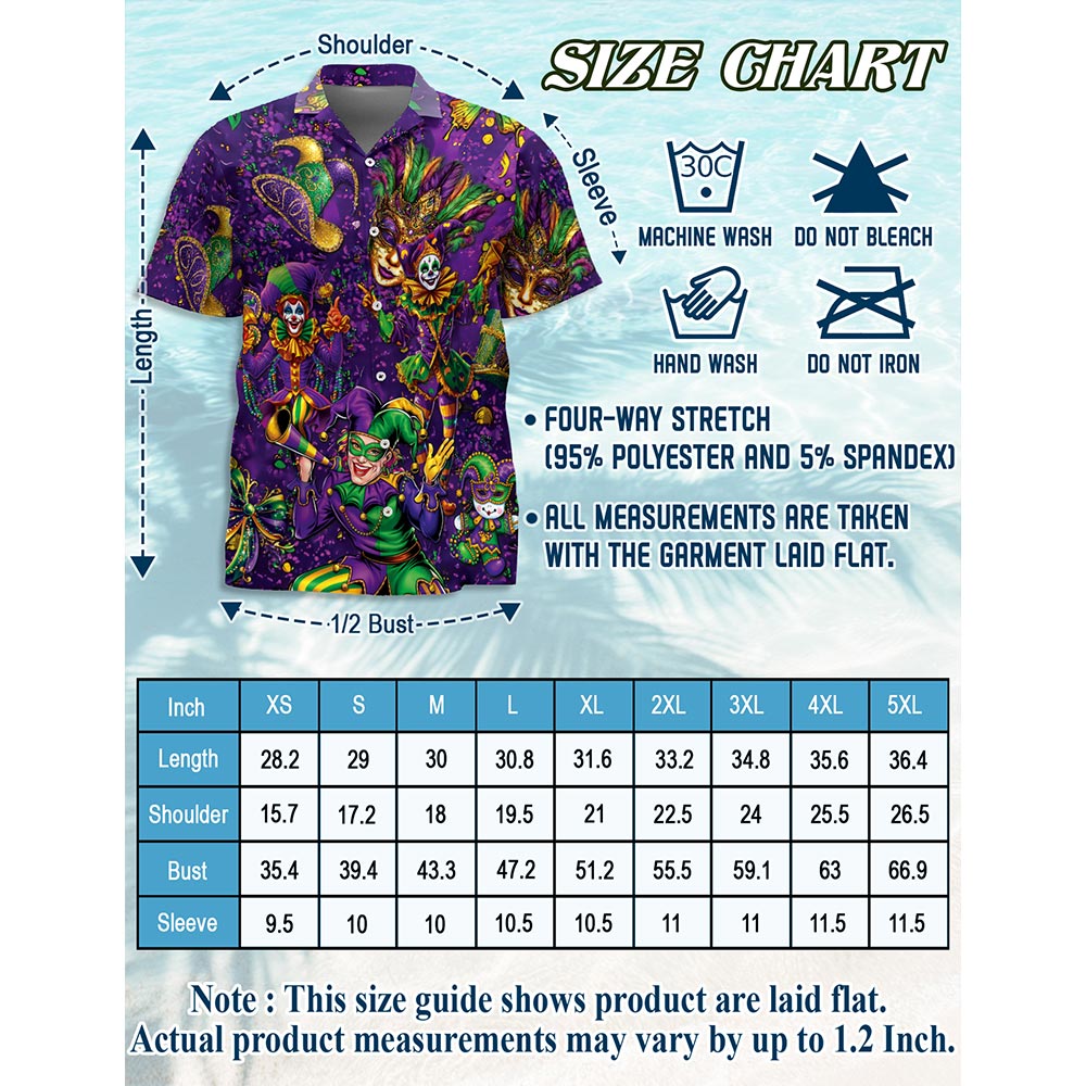 Mardi Gras Party Hawaiian Shirt for Men, Button Down Aloha Shirt - Azhawaiian