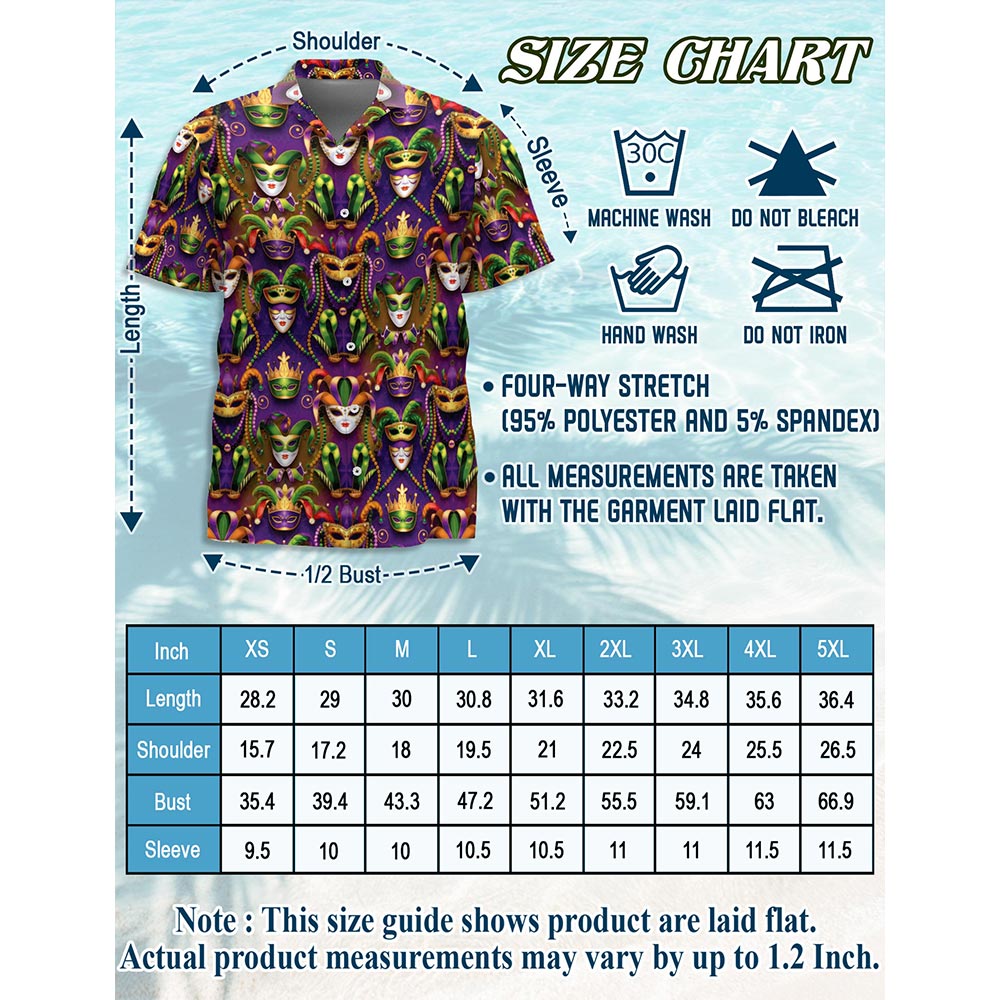 Mardi Gras Party Hawaiian Shirt for Men, Button Down Aloha Shirt - Azhawaiian