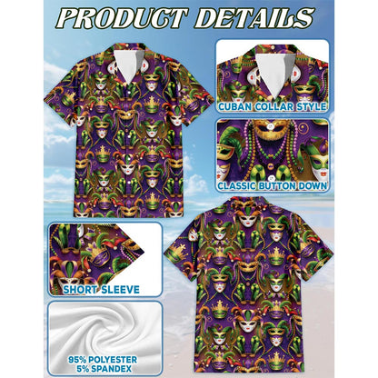 Mardi Gras Party Hawaiian Shirt for Men, Button Down Aloha Shirt - Azhawaiian