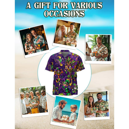 Mardi Gras Party Hawaiian Shirt for Men, Button Down Aloha Shirt - Azhawaiian