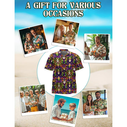 Mardi Gras Party Hawaiian Shirt for Men, Button Down Aloha Shirt - Azhawaiian