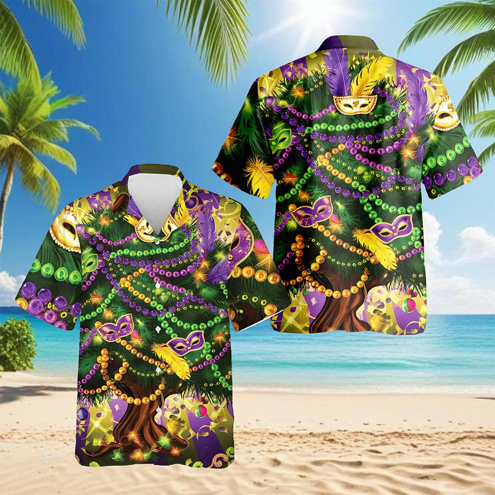 Mardi Gras Tree Hawaiian Shirt for Men, Button Down Aloha Shirt - Azhawaiian
