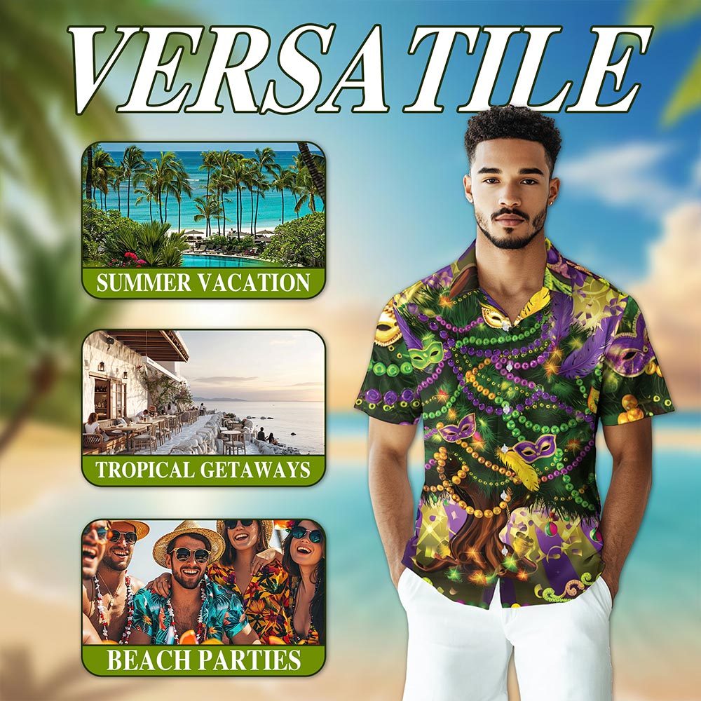 Mardi Gras Tree Hawaiian Shirt for Men, Button Down Aloha Shirt - Azhawaiian