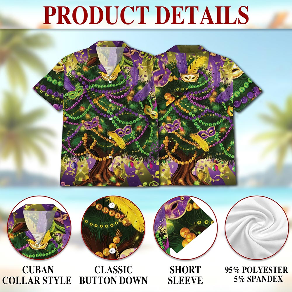 Mardi Gras Tree Hawaiian Shirt for Men, Button Down Aloha Shirt - Azhawaiian