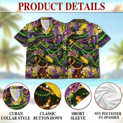Mardi Gras Tree Hawaiian Shirt for Men, Button Down Aloha Shirt - Azhawaiian